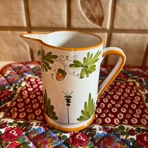 Ceramic Yellow & Green Floral Acorn Pitcher or Vase
